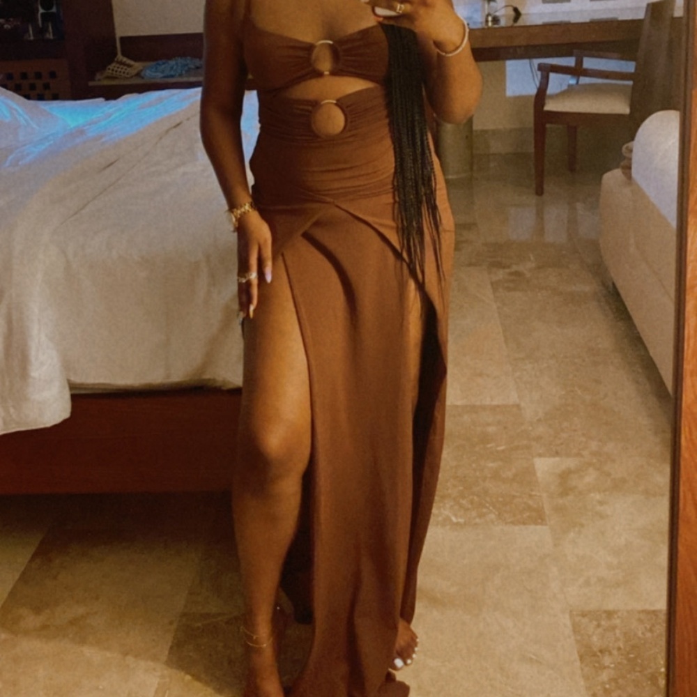 Meshki Diane Maxi Wrap-Over Dress - Brown Size M - Picture 5 of 7